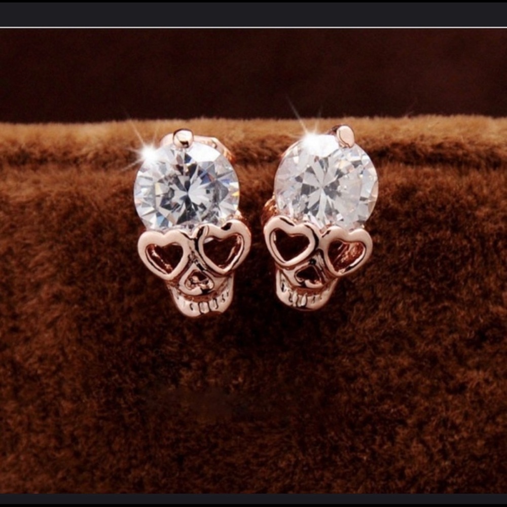 Rose Gold Skull Earrings - Picture 2 of 4
